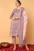 Plus Size Pink Silk Blend Floral Printed Straight Style Suit Set